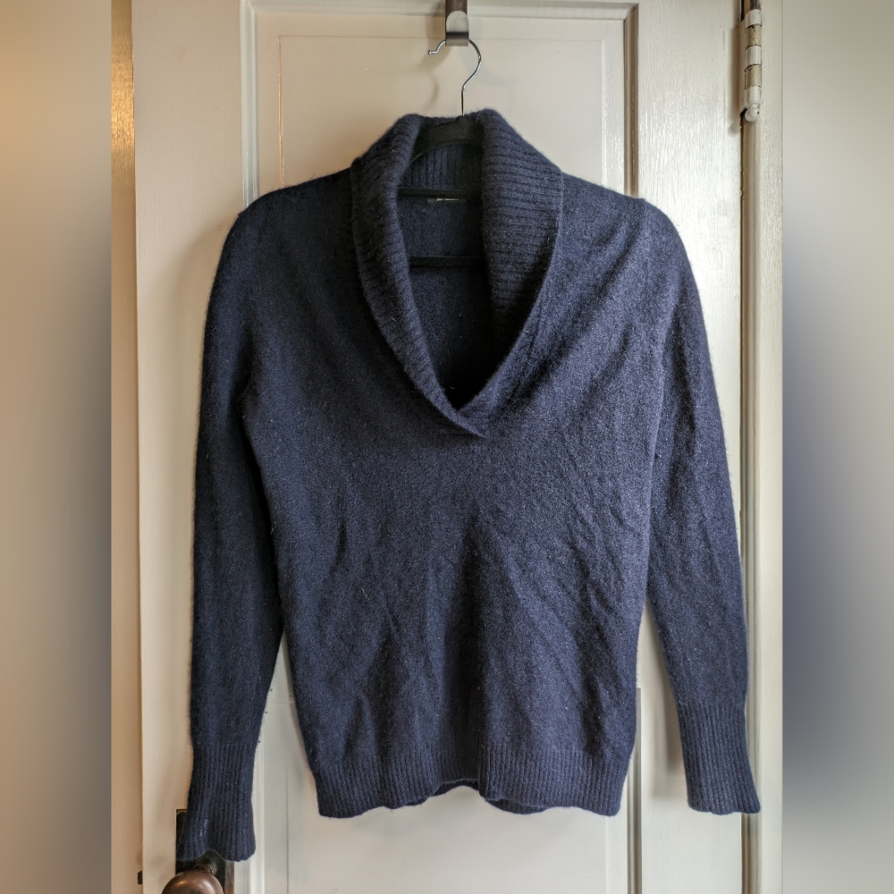 J Crew cowl neck navy cashmere sweater